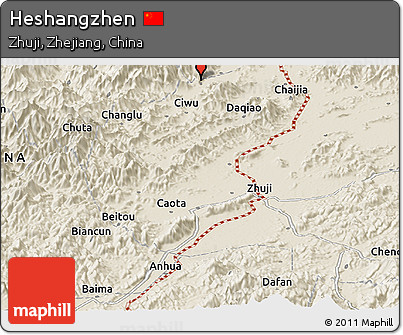 Shaded Relief Panoramic Map of Heshangzhen