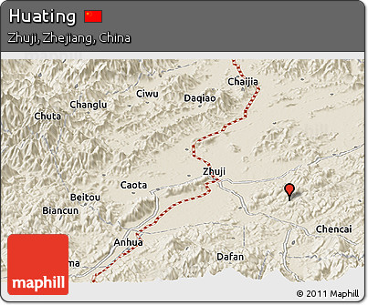Shaded Relief Panoramic Map of Huating