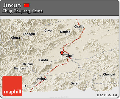 Shaded Relief Panoramic Map of Jincun