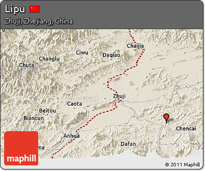 Shaded Relief Panoramic Map of Lipu