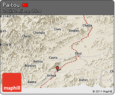 Shaded Relief Panoramic Map of Paitou
