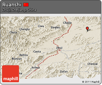 Shaded Relief Panoramic Map of Ruanshi
