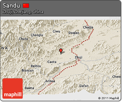 Shaded Relief Panoramic Map of Sandu