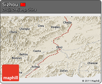 Shaded Relief Panoramic Map of Sizhou