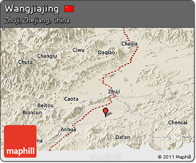Shaded Relief Panoramic Map of Wangjiajing