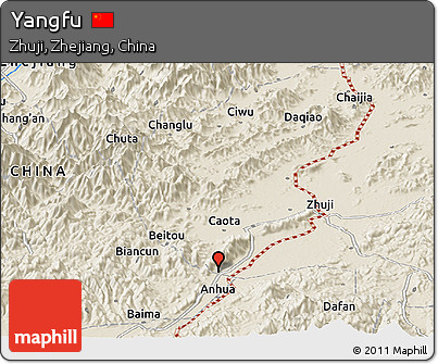 Shaded Relief Panoramic Map of Yangfu