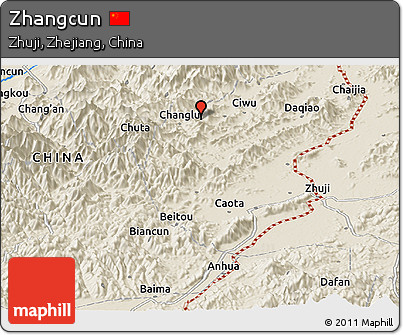 Shaded Relief Panoramic Map of Zhangcun