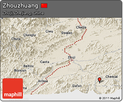 Shaded Relief Panoramic Map of Zhouzhuang