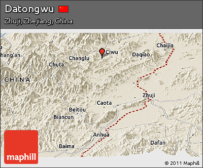 Shaded Relief Panoramic Map of Datongwu