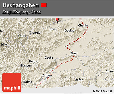 Shaded Relief Panoramic Map of Heshangzhen
