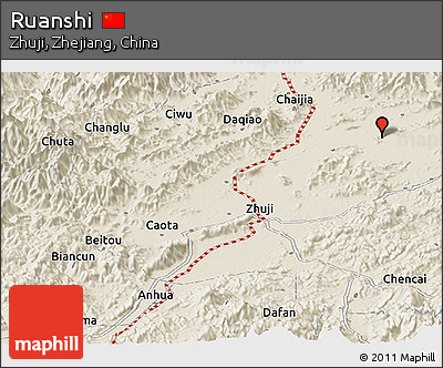 Shaded Relief Panoramic Map of Ruanshi