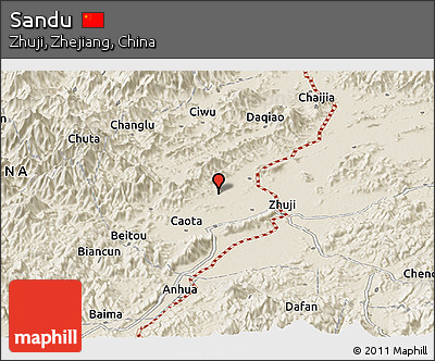 Shaded Relief Panoramic Map of Sandu