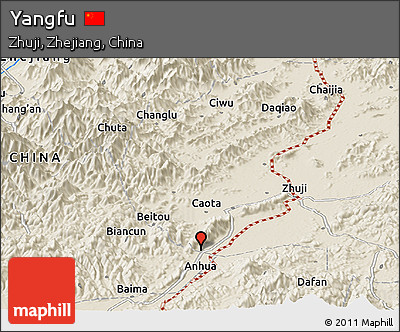 Shaded Relief Panoramic Map of Yangfu
