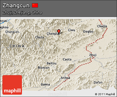 Shaded Relief Panoramic Map of Zhangcun