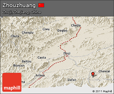 Shaded Relief Panoramic Map of Zhouzhuang