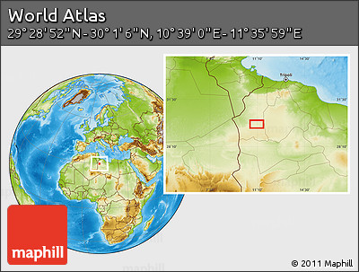 Physical Location Map of the Area around 29° 44' 59" N, 11° 7' 30" E