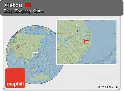 Savanna Style Location Map of Xietou, hill shading
