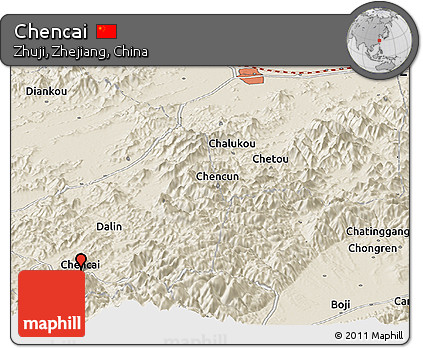 Shaded Relief Panoramic Map of Chencai