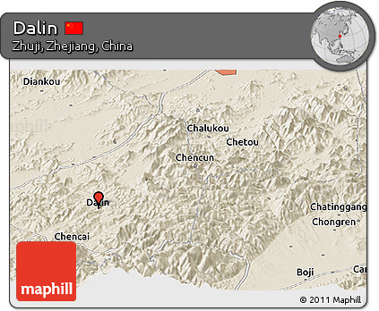 Shaded Relief Panoramic Map of Dalin