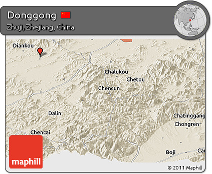 Shaded Relief Panoramic Map of Donggong
