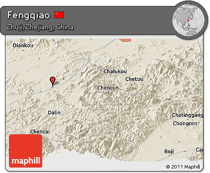 Shaded Relief Panoramic Map of Fengqiao