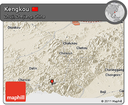 Shaded Relief Panoramic Map of Kengkou