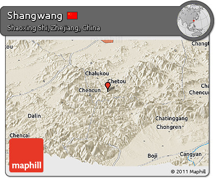 Shaded Relief Panoramic Map of Shangwang
