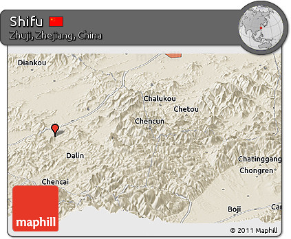 Shaded Relief Panoramic Map of Shifu