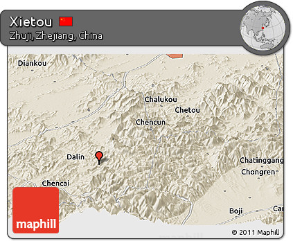 Shaded Relief Panoramic Map of Xietou