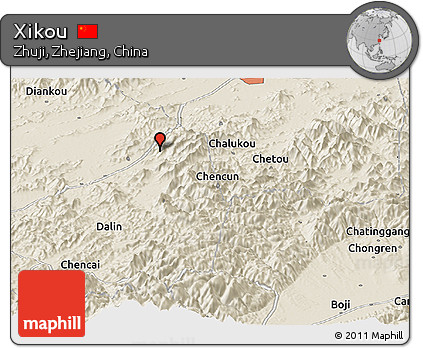 Shaded Relief Panoramic Map of Xikou