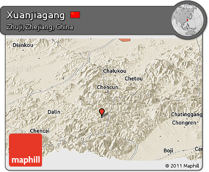 Shaded Relief Panoramic Map of Xuanjiagang