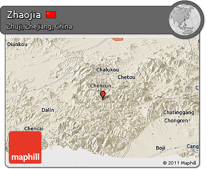 Shaded Relief Panoramic Map of Zhaojia