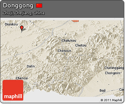 Shaded Relief Panoramic Map of Donggong