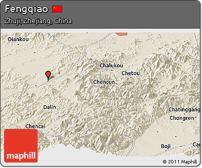 Shaded Relief Panoramic Map of Fengqiao