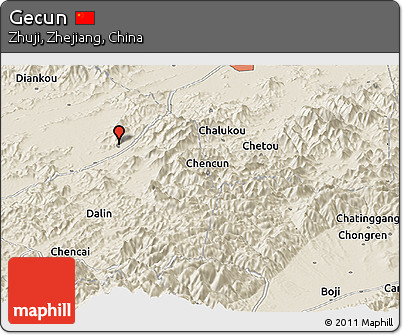 Shaded Relief Panoramic Map of Gecun