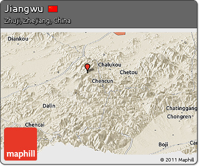 Shaded Relief Panoramic Map of Jiangwu