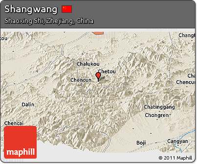Shaded Relief Panoramic Map of Shangwang