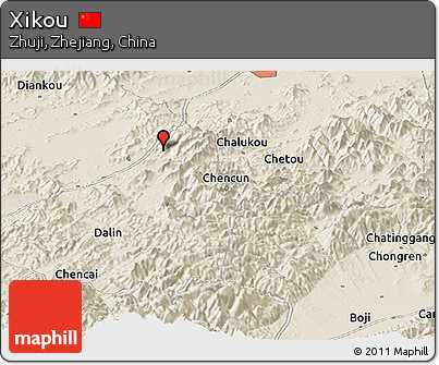 Shaded Relief Panoramic Map of Xikou