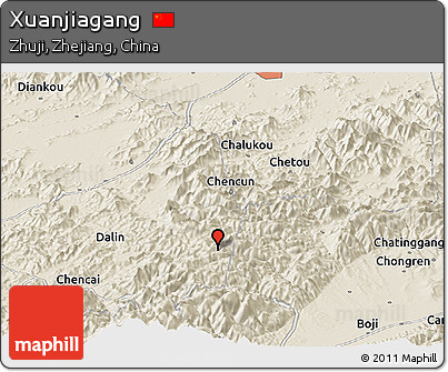 Shaded Relief Panoramic Map of Xuanjiagang