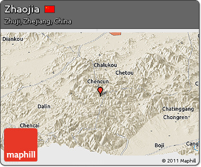 Shaded Relief Panoramic Map of Zhaojia