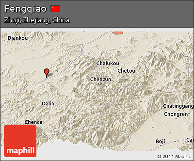 Shaded Relief Panoramic Map of Fengqiao
