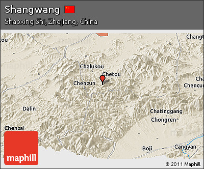 Shaded Relief Panoramic Map of Shangwang