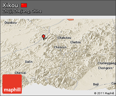 Shaded Relief Panoramic Map of Xikou