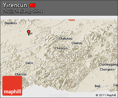 Shaded Relief Panoramic Map of Yirencun