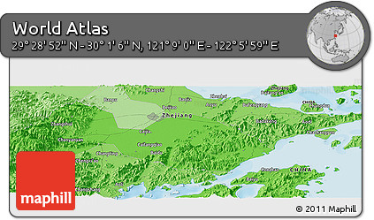 Political Panoramic Map of the Area around 29° 44' 59" N, 121° 37' 30" E