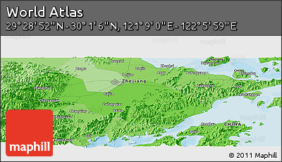 Political Panoramic Map of the Area around 29° 44' 59" N, 121° 37' 30" E