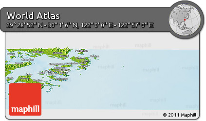 Physical Panoramic Map of the Area around 29° 44' 59" N, 122° 28' 29" E