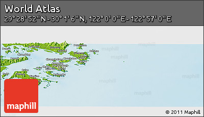 Physical Panoramic Map of the Area around 29° 44' 59" N, 122° 28' 29" E