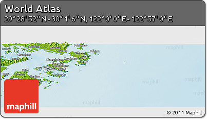 Physical Panoramic Map of the Area around 29° 44' 59" N, 122° 28' 29" E