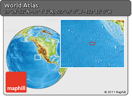 Physical Location Map of the Area around 29° 44' 59" N, 123° 10' 30" W